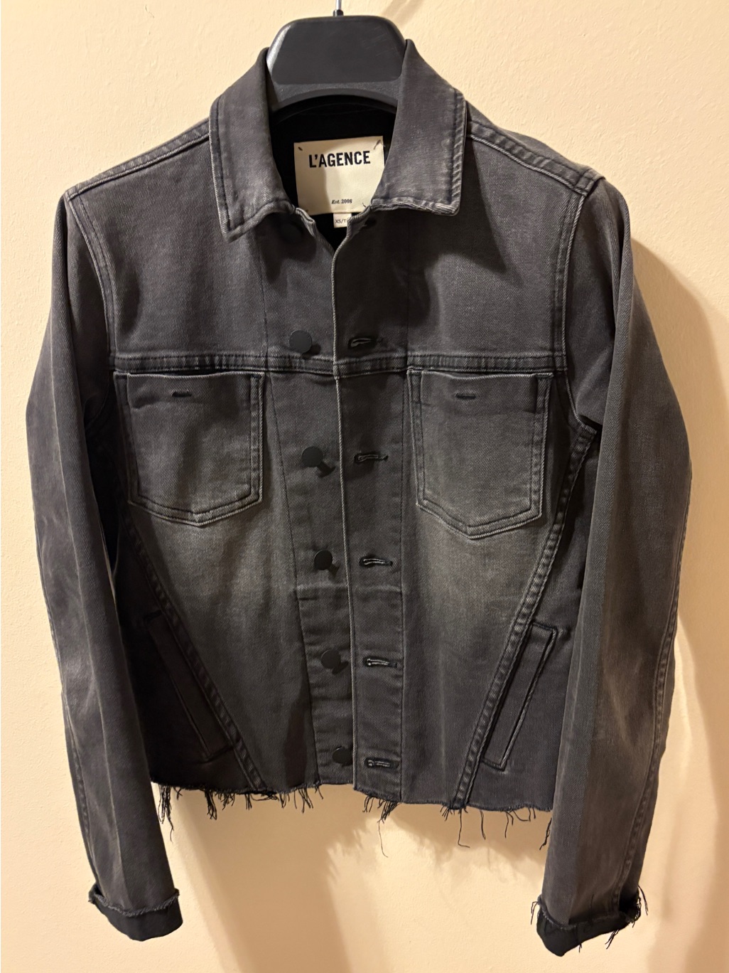 L'agence Washed Black Denim Janelle Jacket Sz Xs